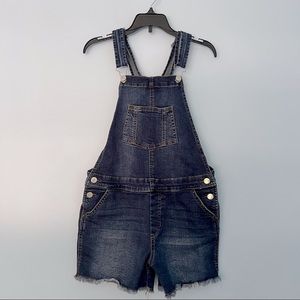 Joe’s Jeans Girls Dark Wash Denim Short Overalls, Distressed, Size 12